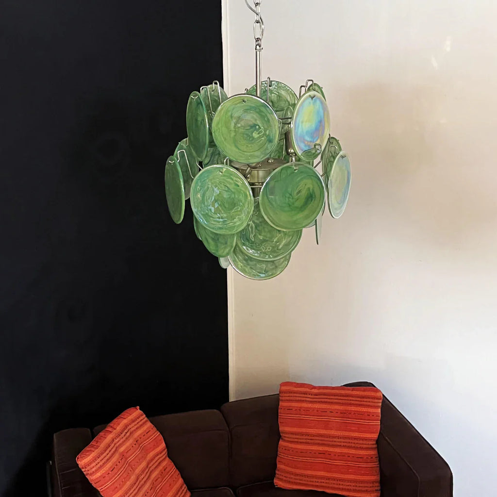 Vintage Murano Green Glass Disks Chandelier product image