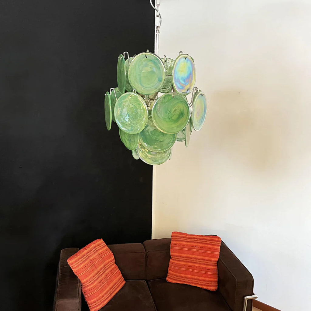 Vintage Murano Green Glass Disks Chandelier product image