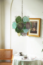 Vintage Murano Green Glass Disks Chandelier product image
