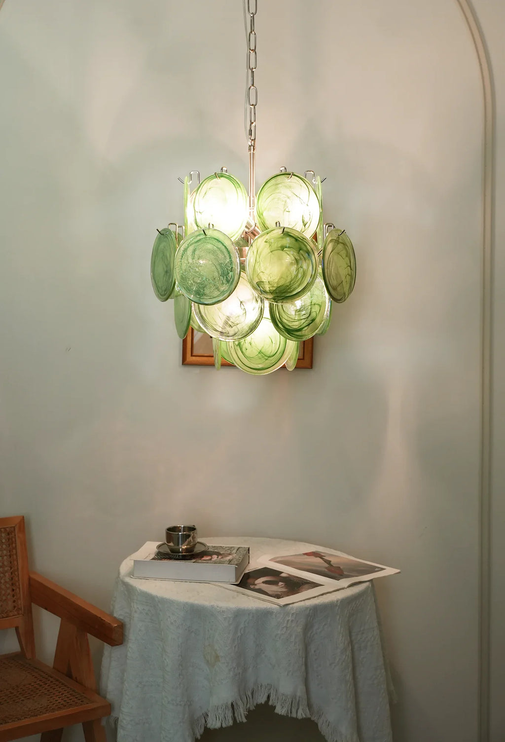 Vintage Murano Green Glass Disks Chandelier product image