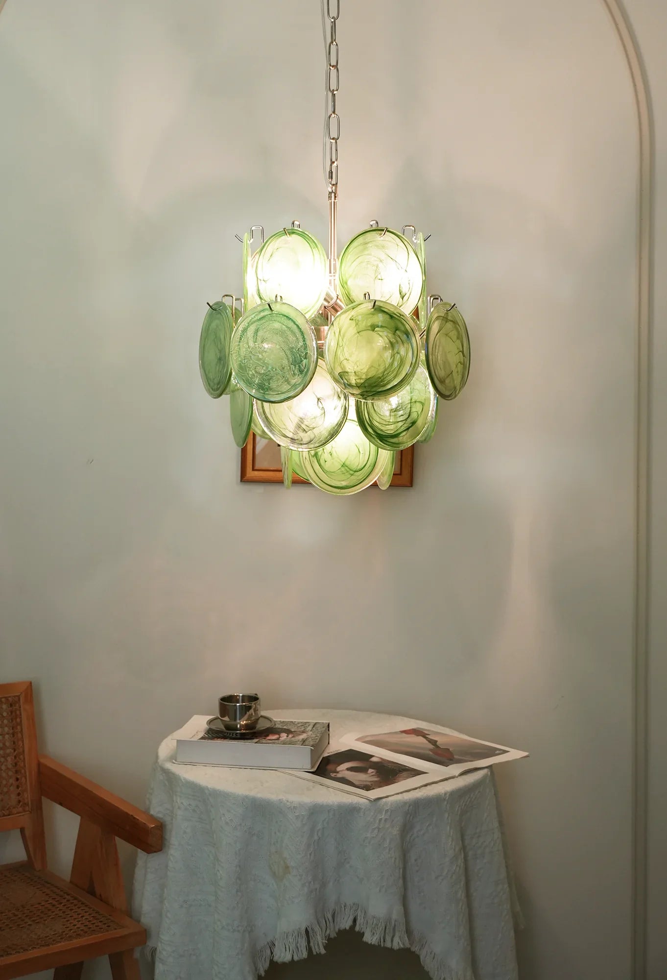 Vintage Murano Green Glass Disks Chandelier product image