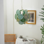 Vintage Murano Green Glass Disks Chandelier material and finish detail
