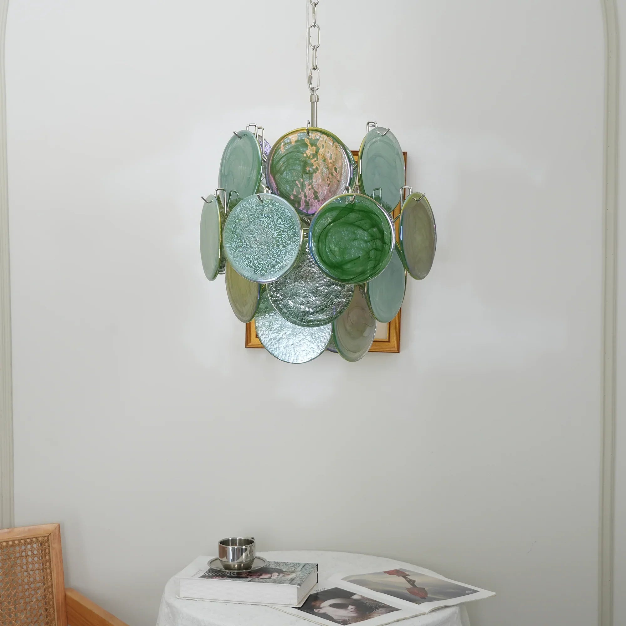 Vintage Murano Green Glass Disks Chandelier product image