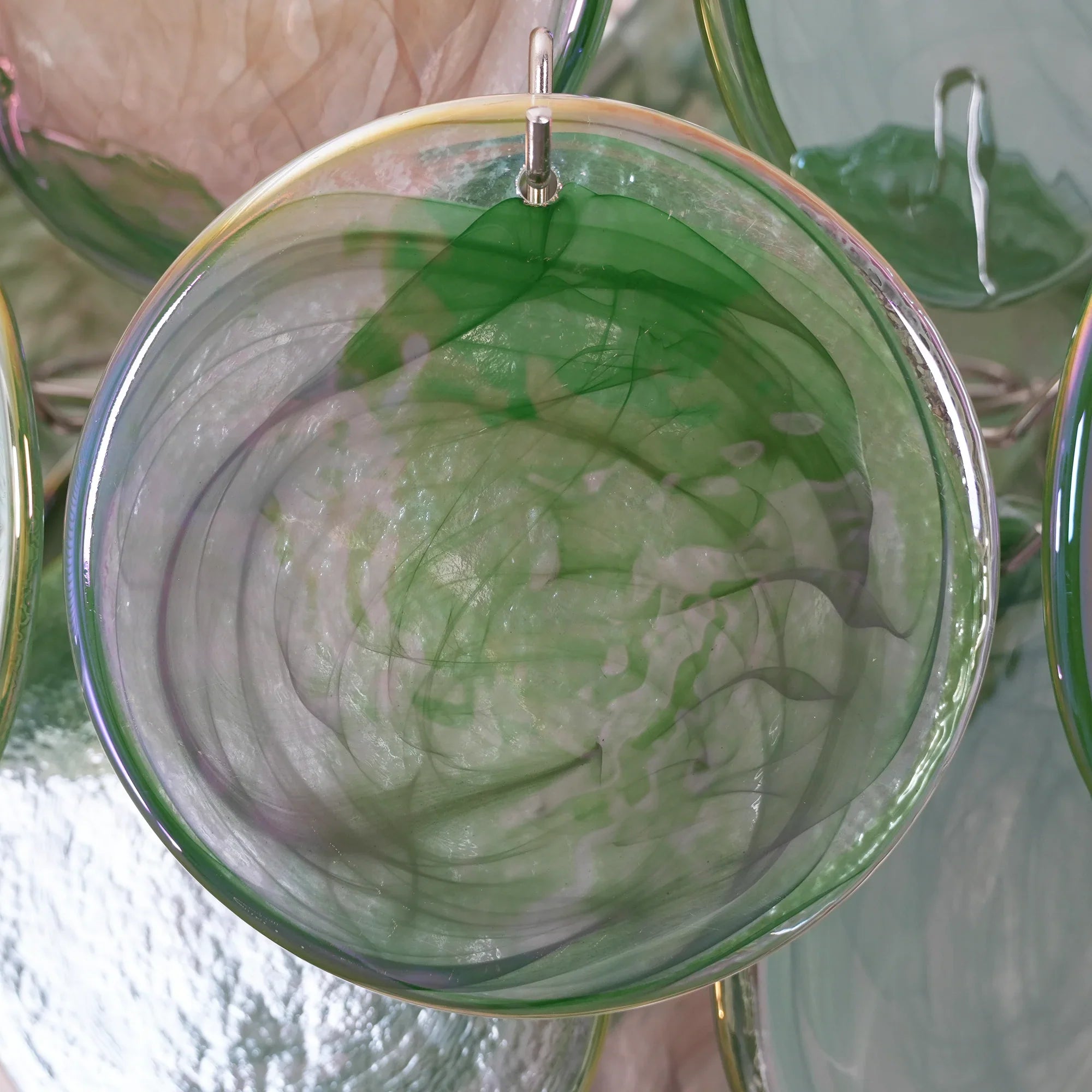 Vintage Murano Green Glass Disks Chandelier product image