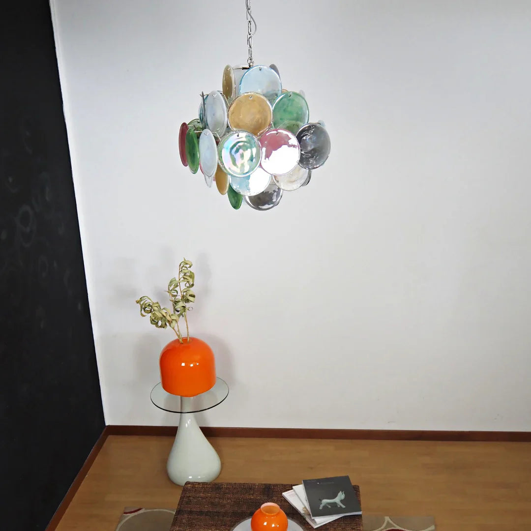 Vintage Murano Multicolored Disks Chandelier material and finish detail