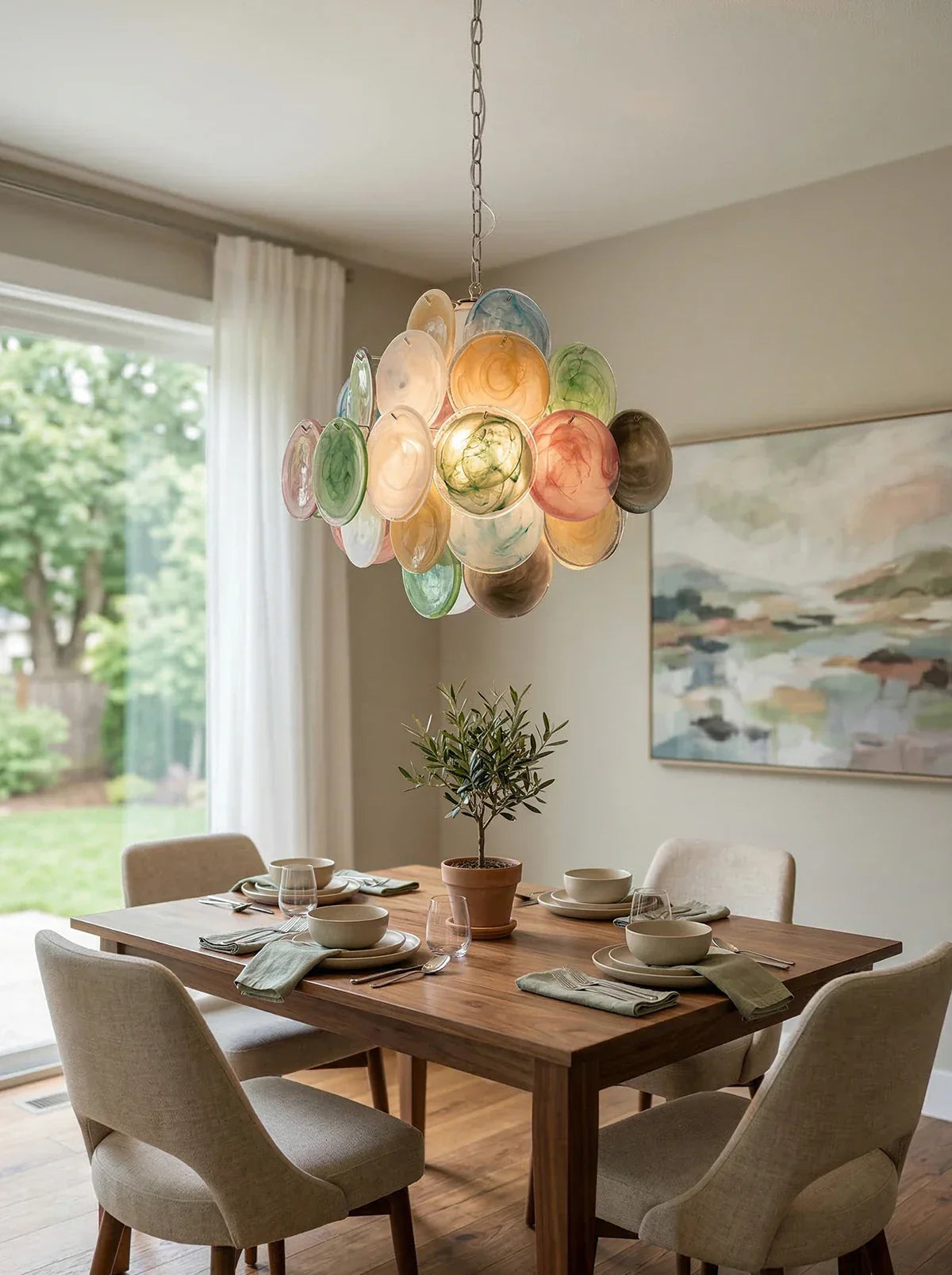Vintage Murano Multicolored Disks Chandelier detail view