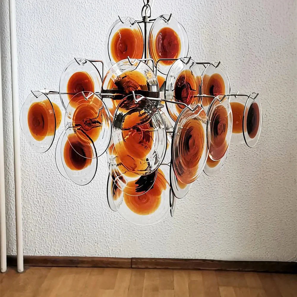 Vintage Murano Orange Brown Transparent Disc Chandelier product image