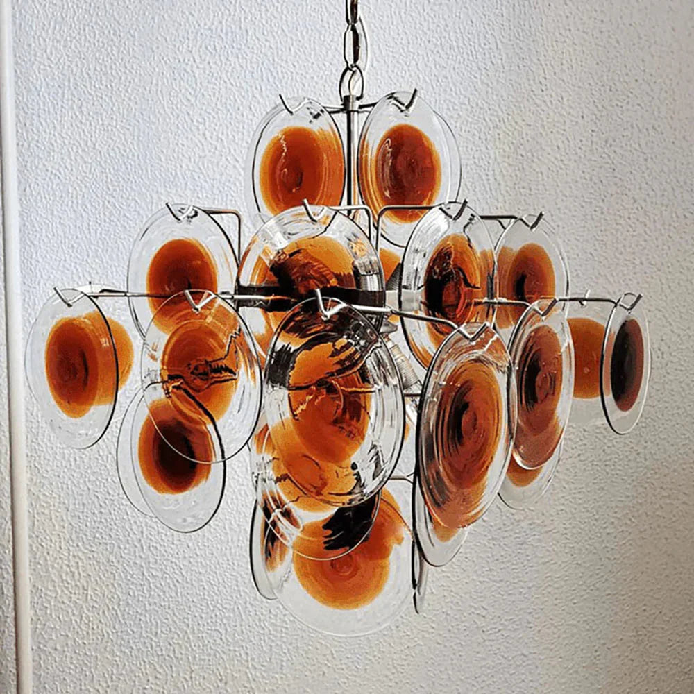 Vintage Murano Orange Brown Transparent Disc Chandelier product image