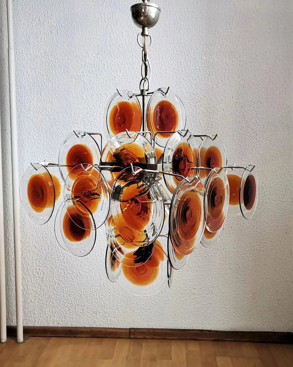 Vintage Murano Orange Brown Transparent Disc Chandelier product image