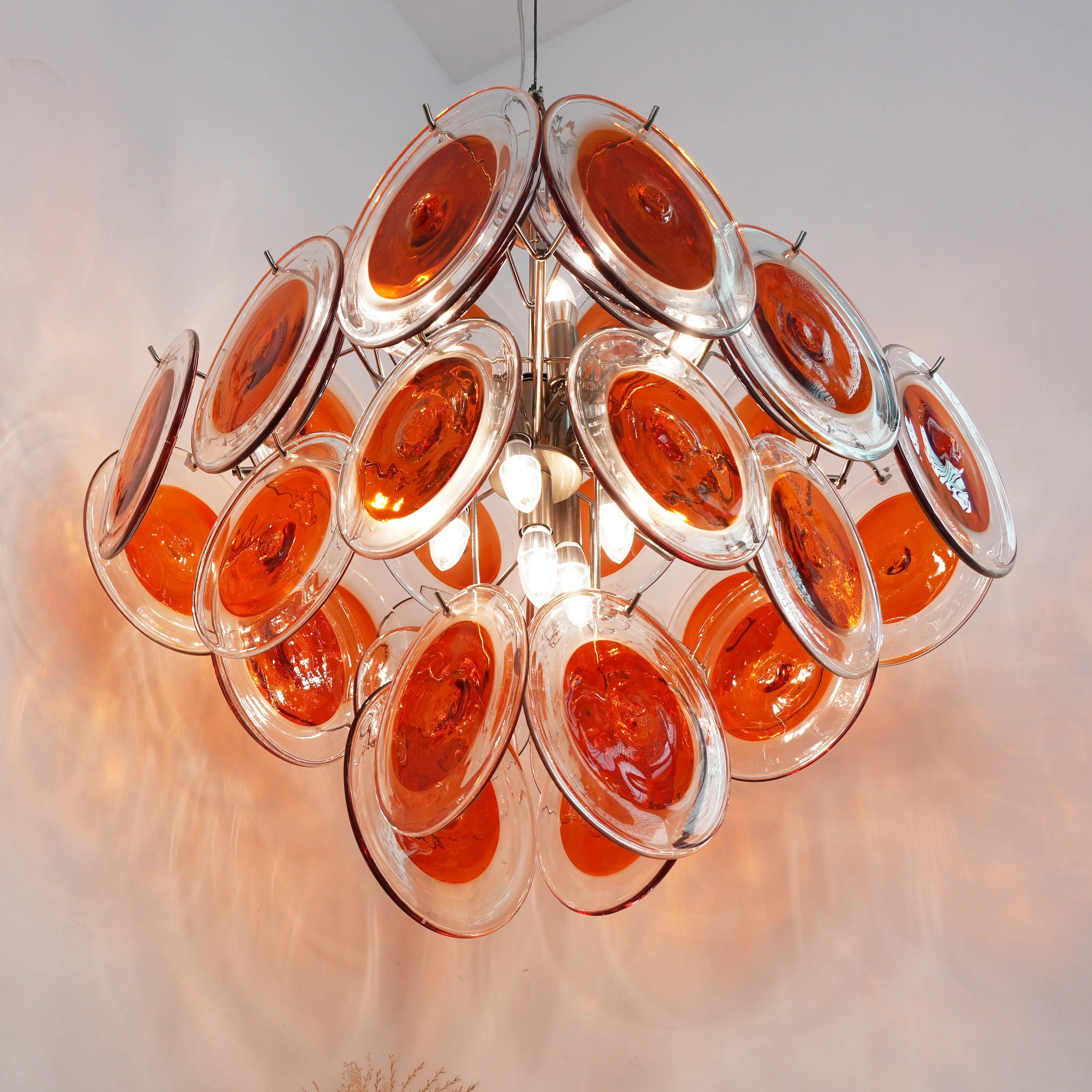 Vintage Murano Orange Brown Transparent Disc Chandelier product image
