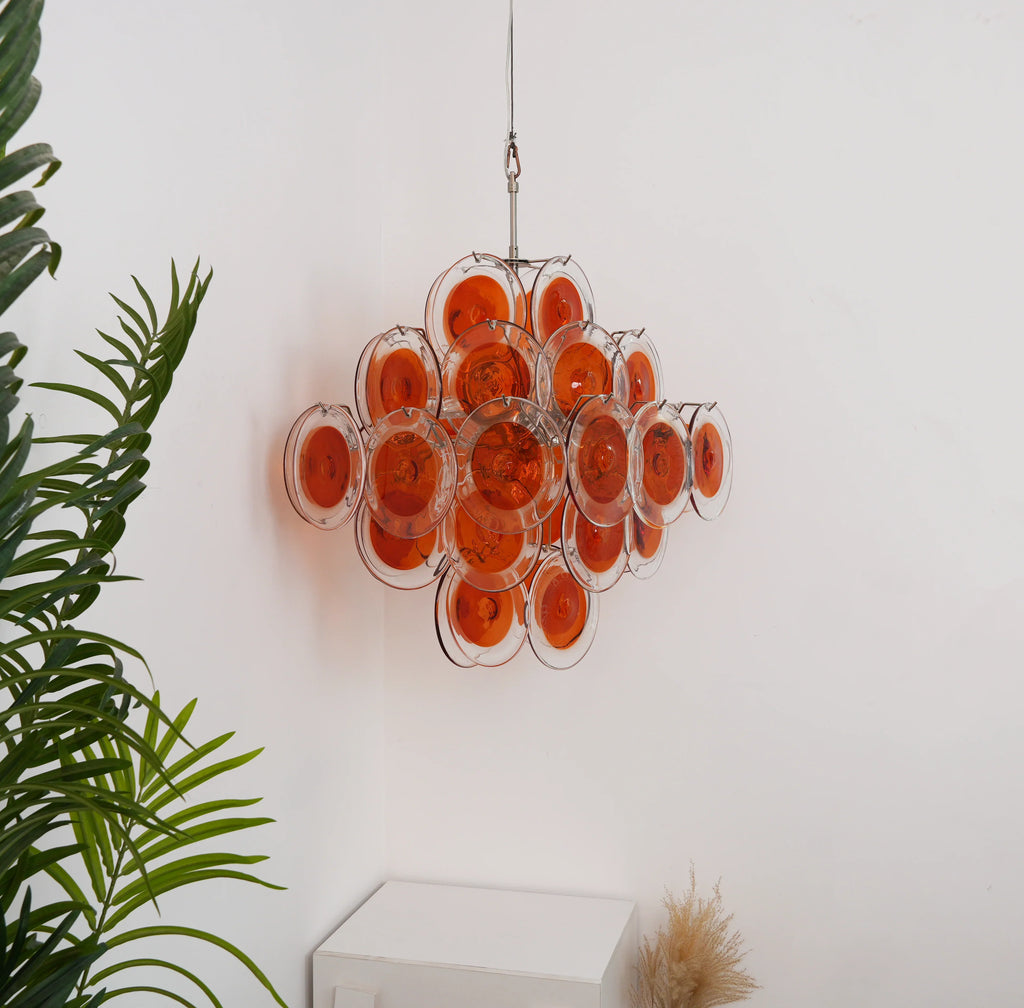 Vintage Murano Orange Brown Transparent Disc Chandelier additional product view