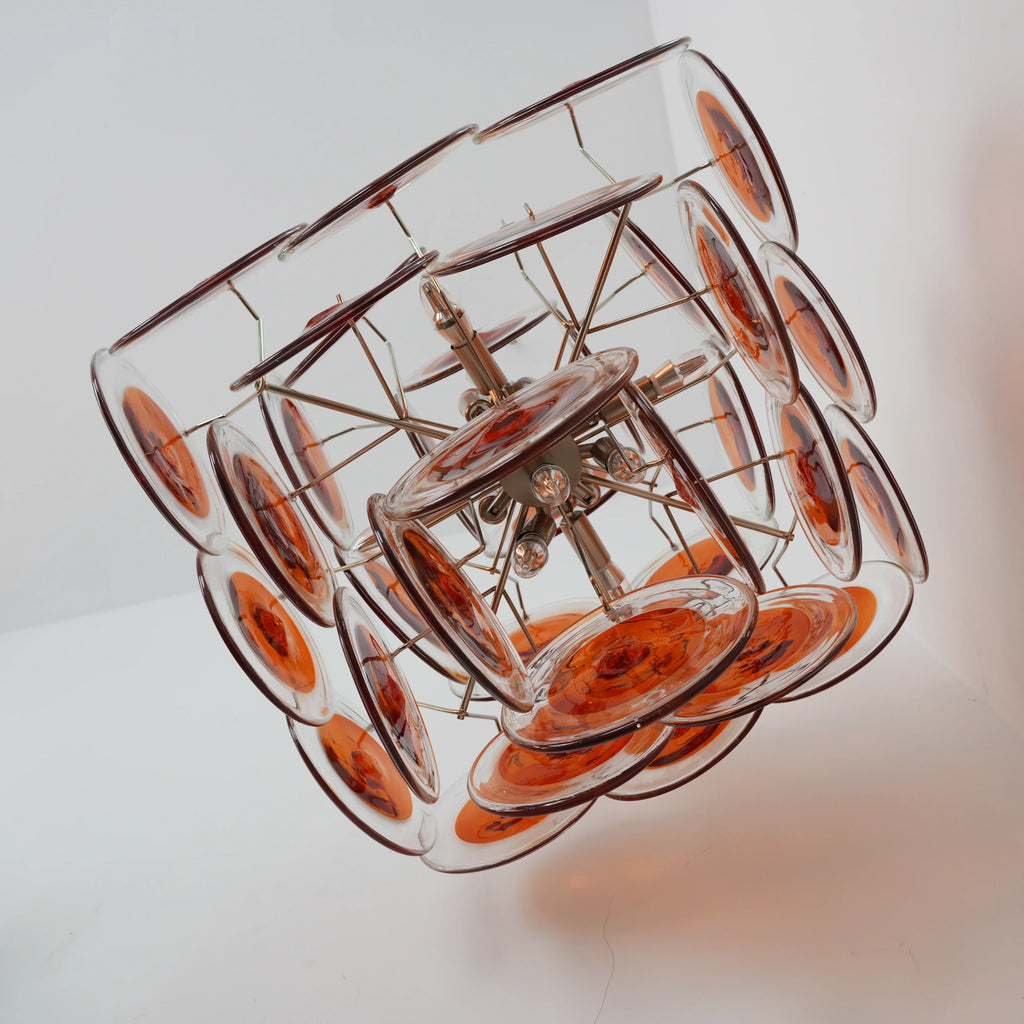 Vintage Murano Orange Brown Transparent Disc Chandelier product image