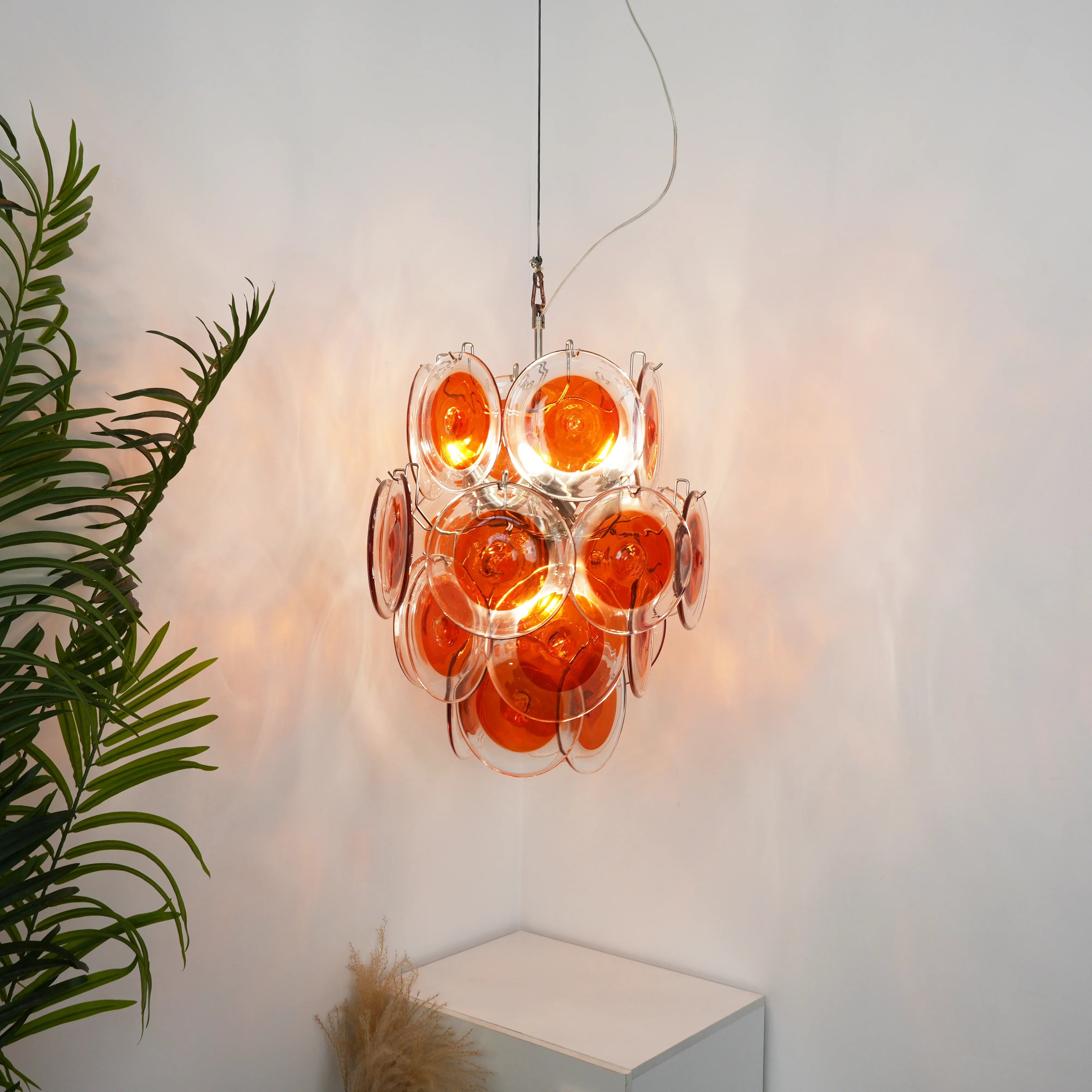 Vintage Murano Orange Transparent Disc Chandelier product image