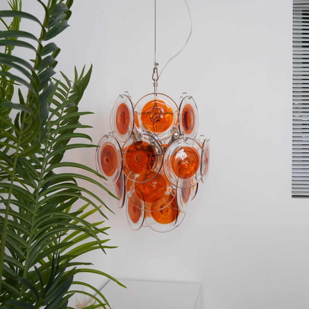 Vintage Murano Orange Transparent Disc Chandelier product image