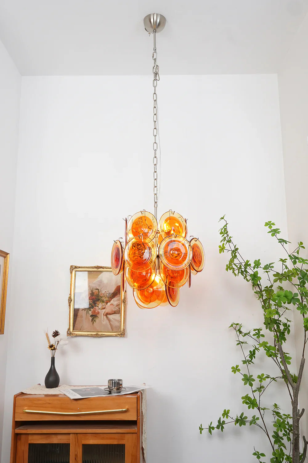 Vintage Murano Orange Transparent Disc Chandelier product image