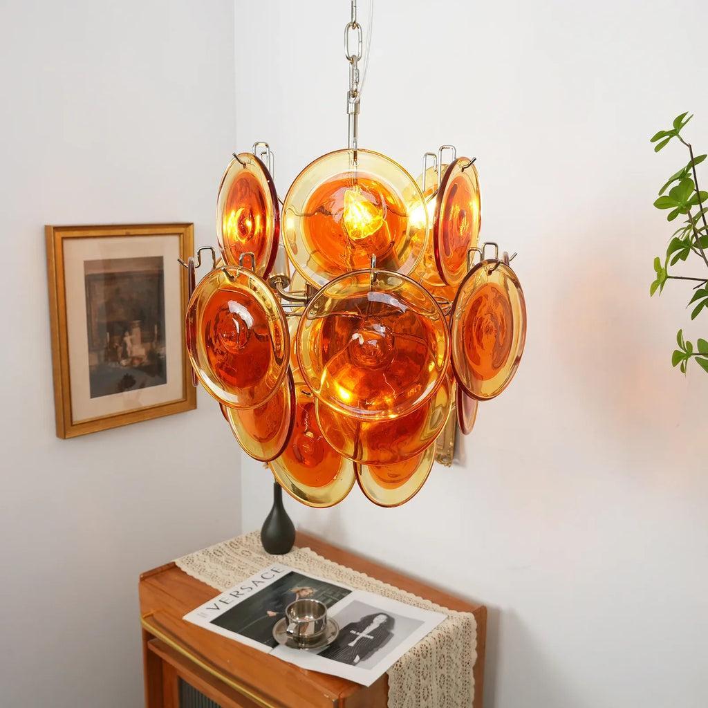 Vintage Murano Orange Transparent Disc Chandelier product image