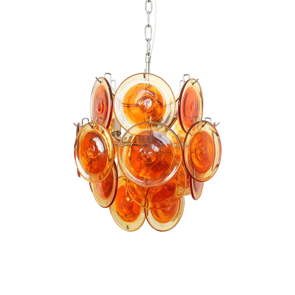 Vintage Murano Orange Transparent Disc Chandelier by Bling Lighting Studio