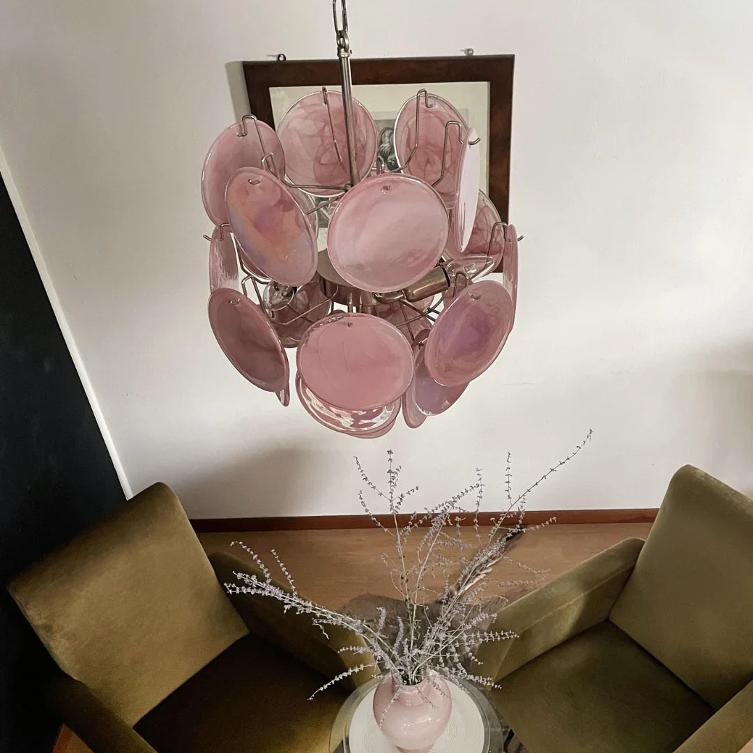 Vintage Murano Pink Glass Disks Chandelier product image