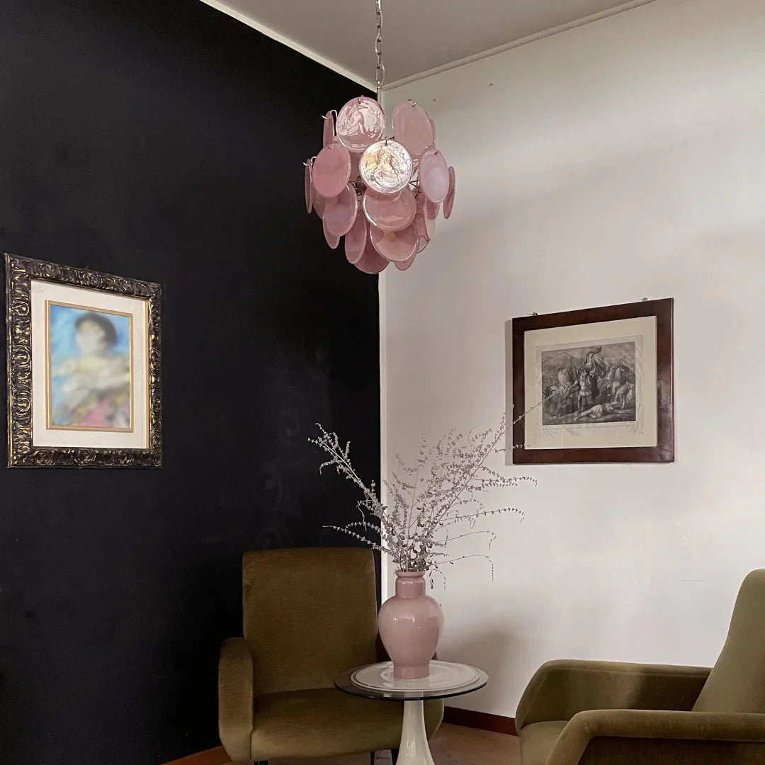 Vintage Murano Pink Glass Disks Chandelier product image