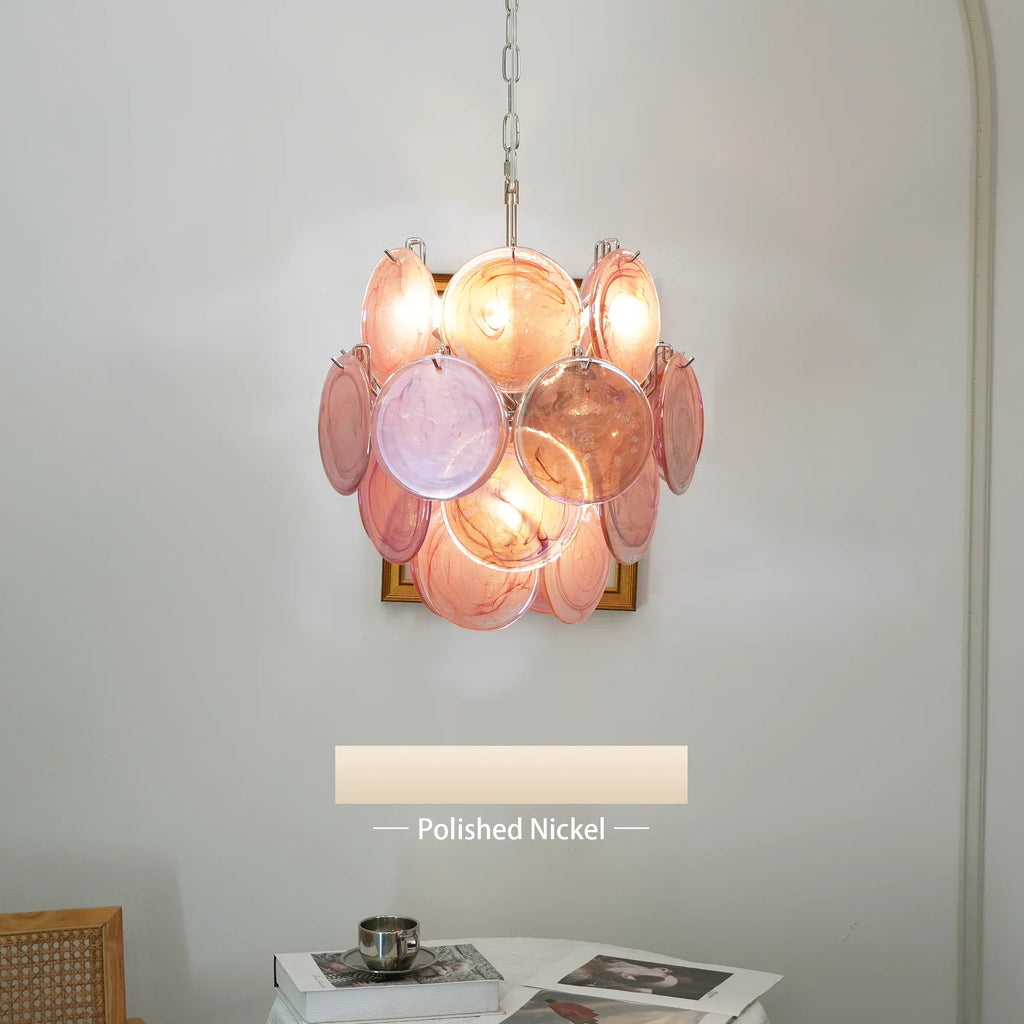 Vintage Murano Pink Glass Disks Chandelier product image