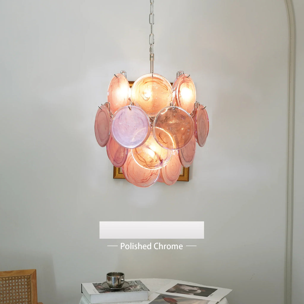 Vintage Murano Pink Glass Disks Chandelier product image