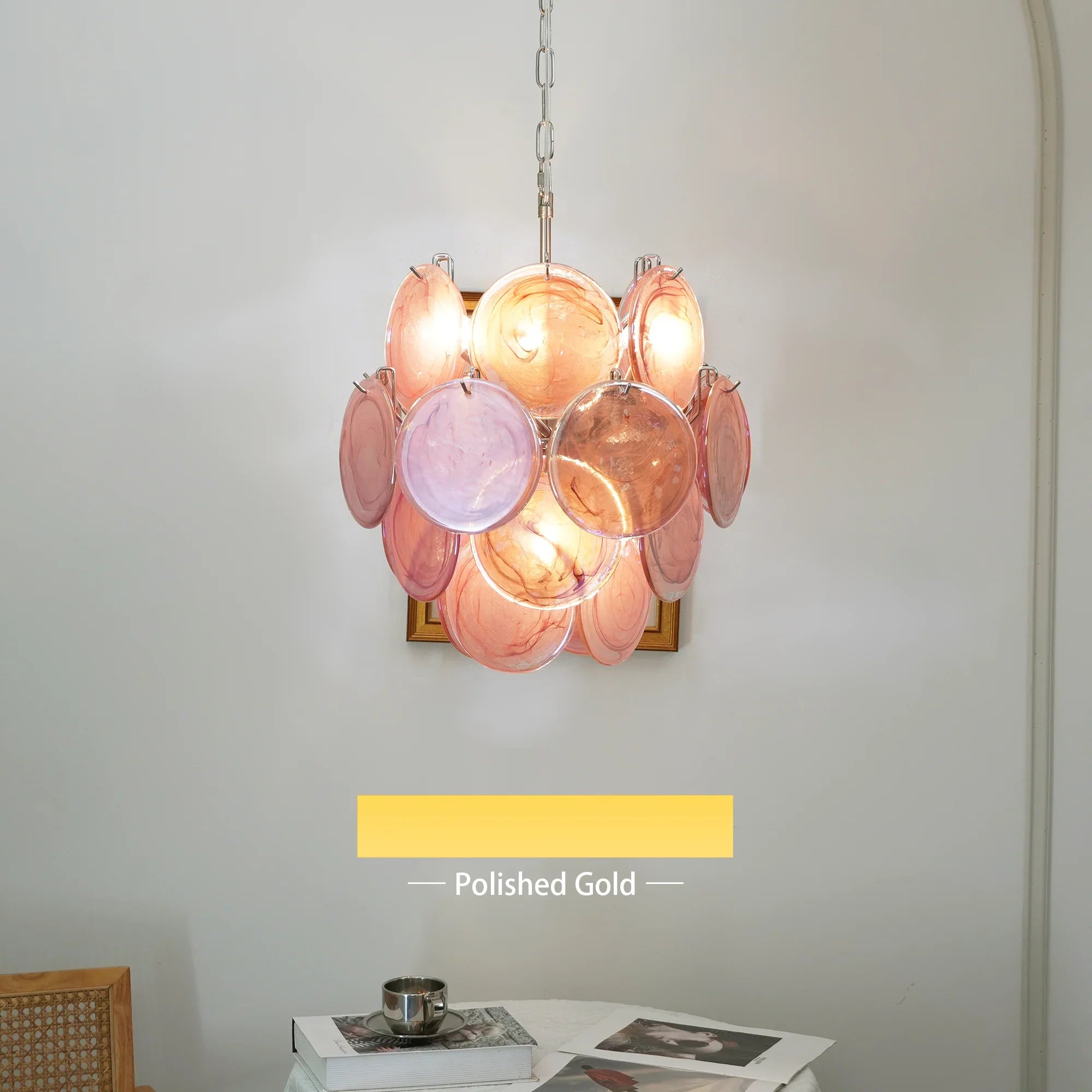 Vintage Murano Pink Glass Disks Chandelier product image