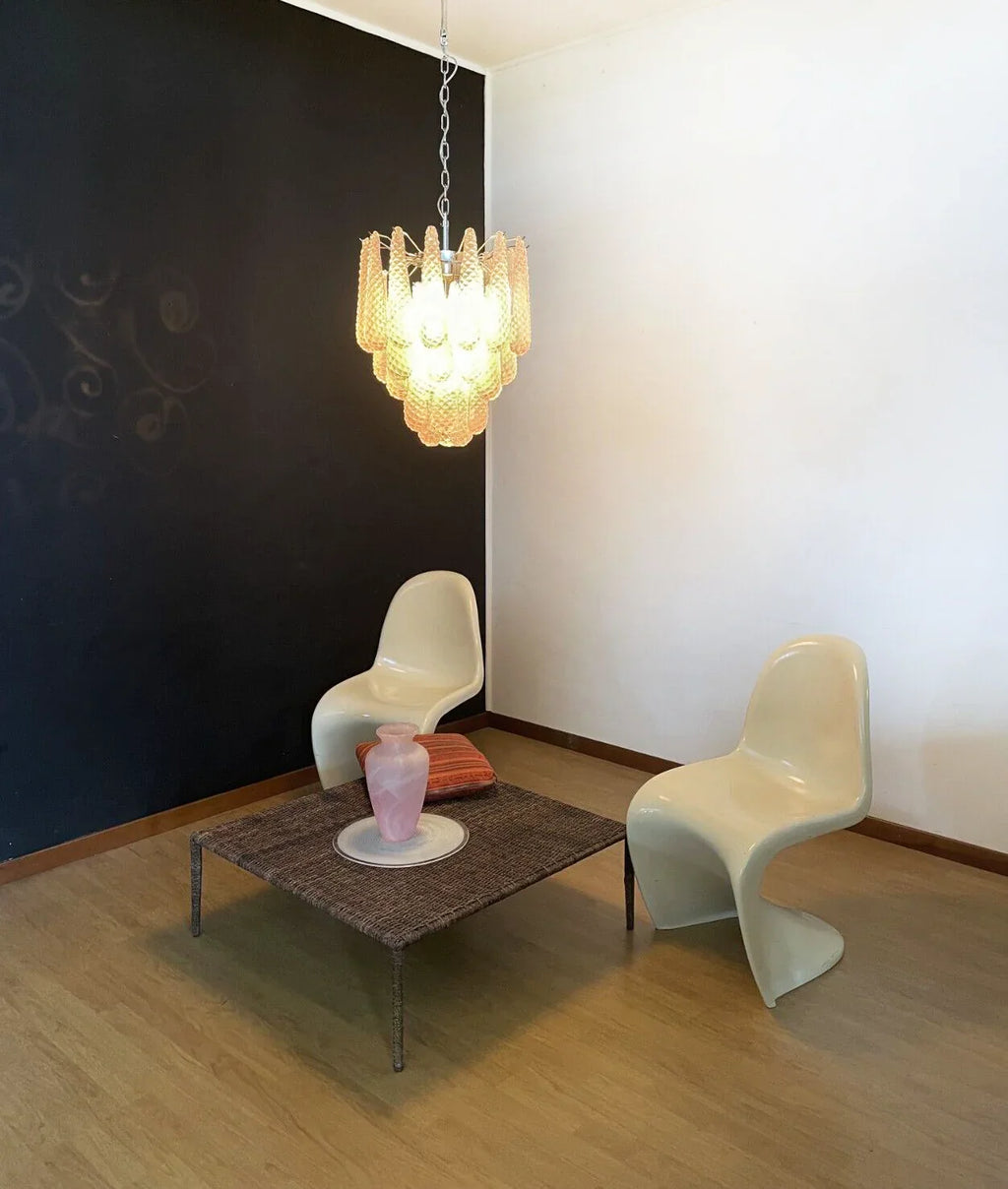 Vintage Murano Pink Glass Petals Chandelier additional product view