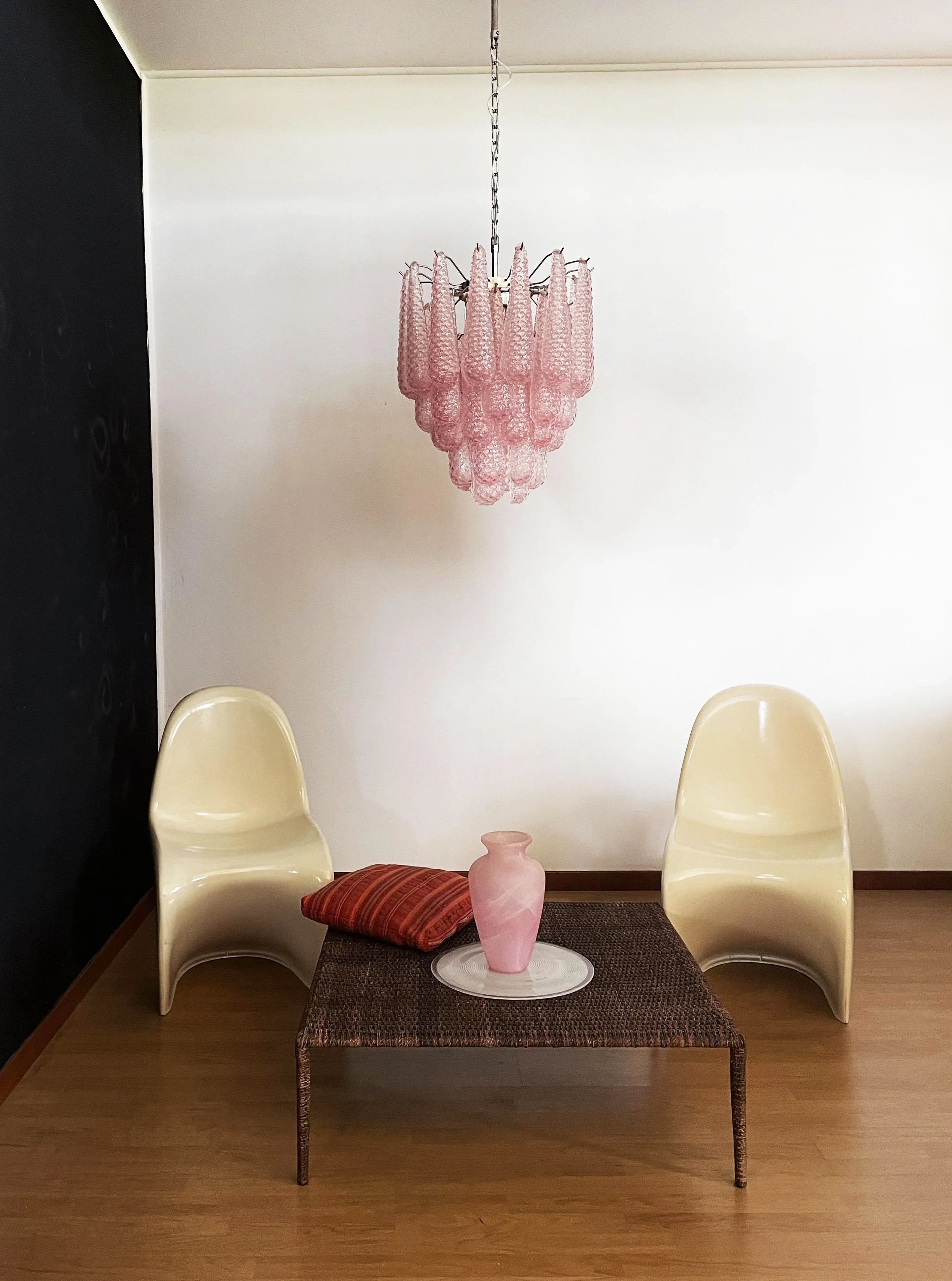 Vintage Murano Pink Glass Petals Chandelier material and finish detail