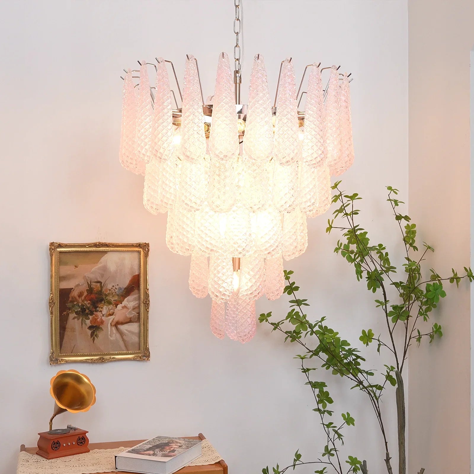 Pink Murano Petal Drop Glass Chandelier product image