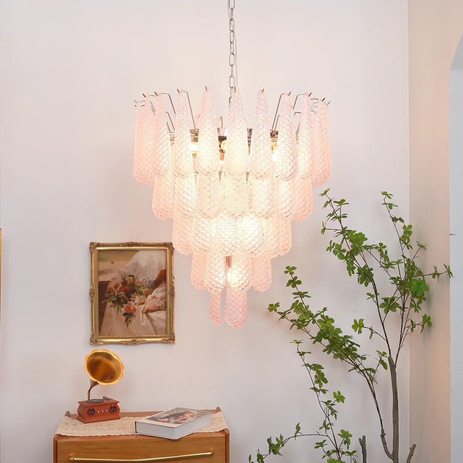 Pink Murano Petal Drop Glass Chandelier product image