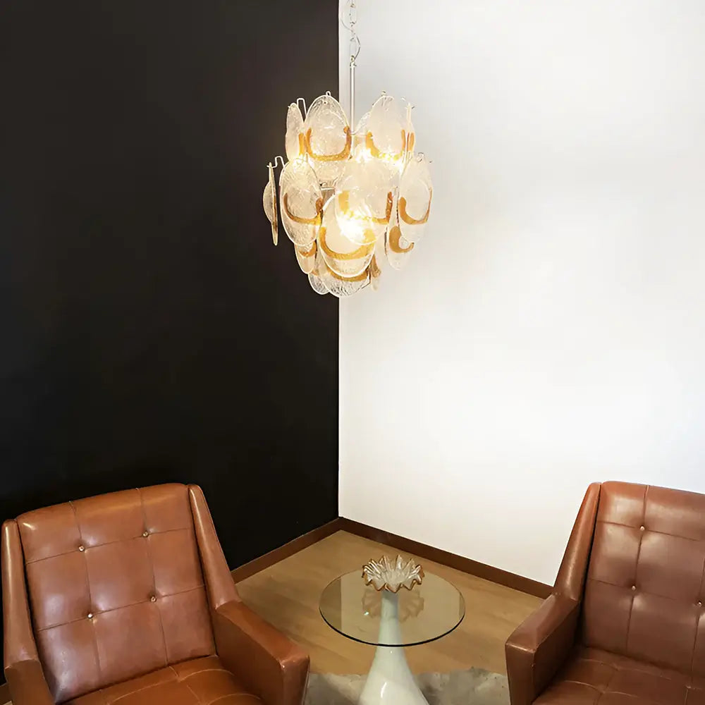 Vintage Murano Transparent Amber Chandelier detail view