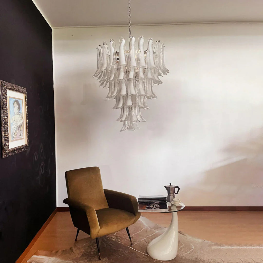 Vintage Murano Transparent Glass Petals Chandelier material and finish detail