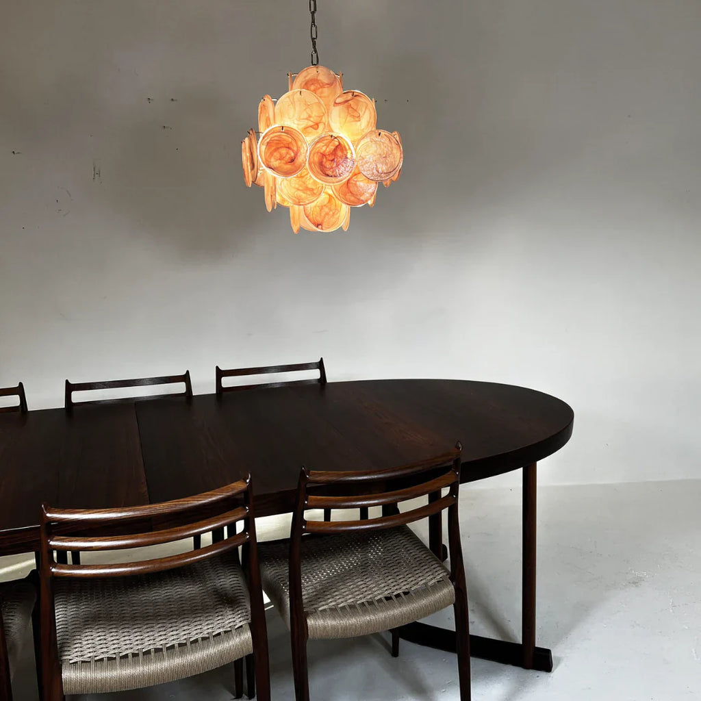Vintage Murano Pink Disks Chandelier material and finish detail