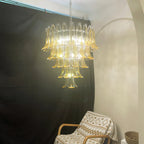 Vintage Transparent Amber Murano Petals Chandelier detail view