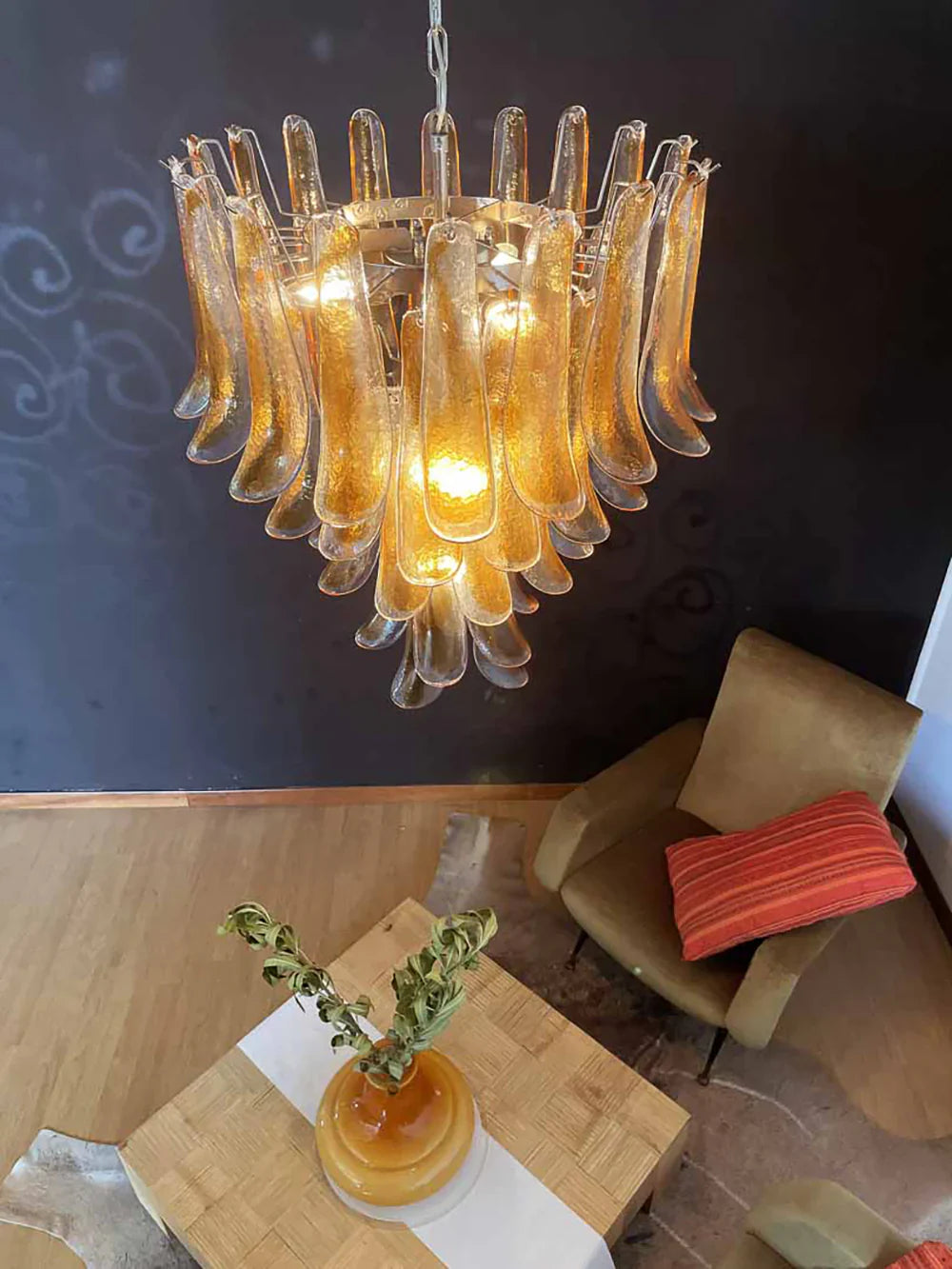 Vintage Transparent Amber Murano Petals Chandelier product image