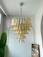 Vintage Transparent Amber Murano Petals Chandelier material and finish detail