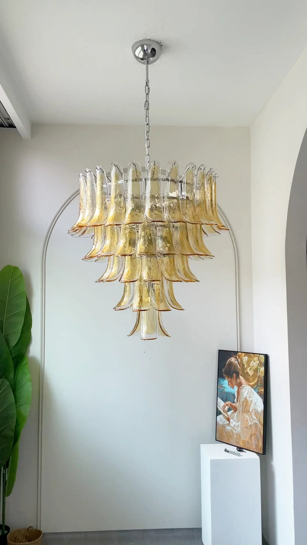 Vintage Transparent Amber Murano Petals Chandelier additional product view