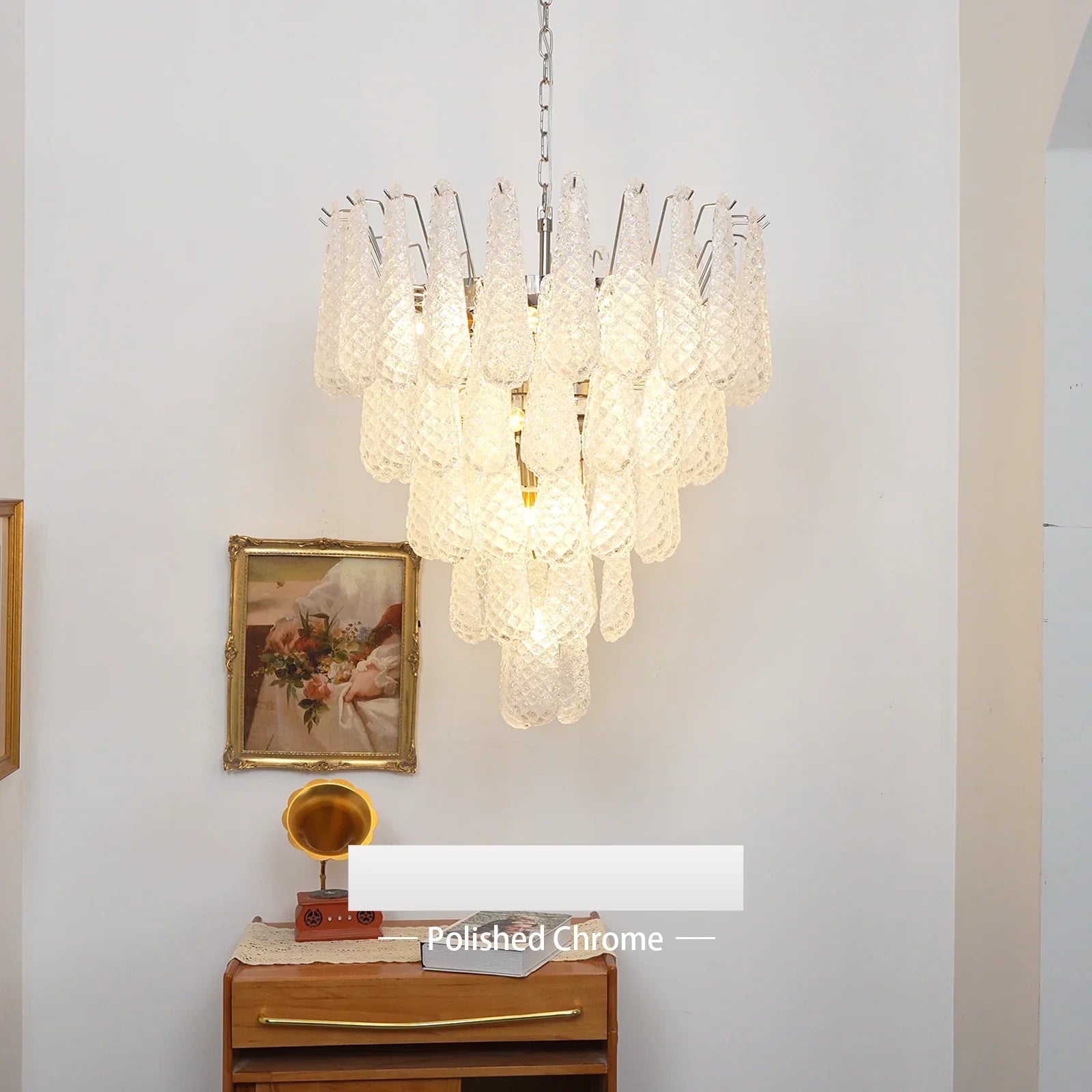 Vintage Transparent Murano Glass Petals Drop Chandelier product image