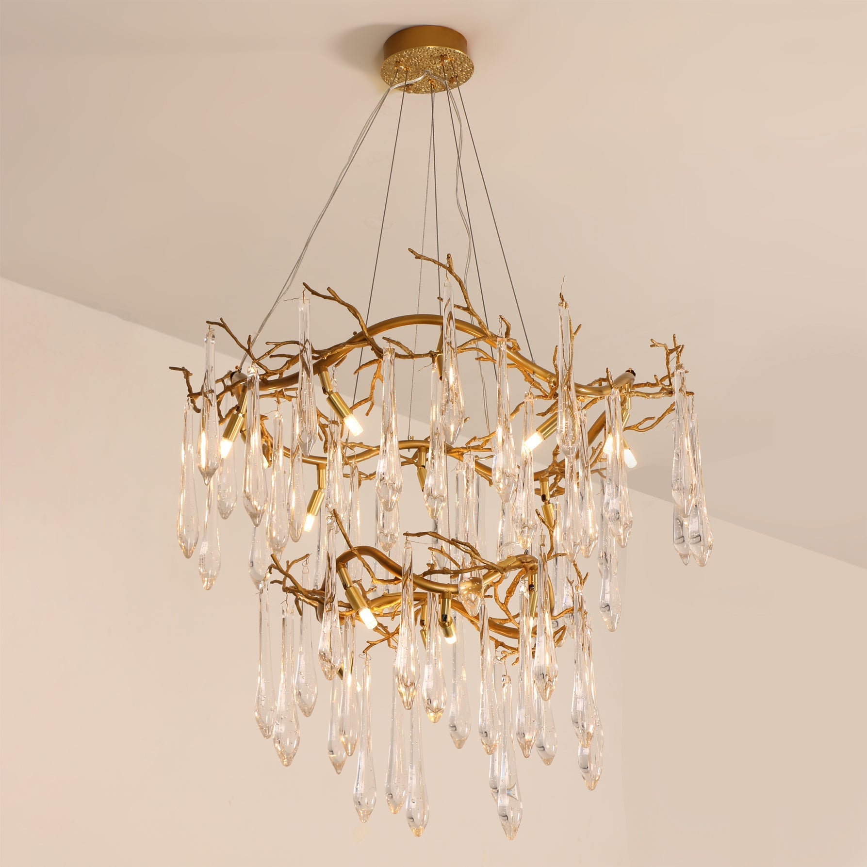 Waterfall Branch Brass Chandelier by Bling Lighting Studio