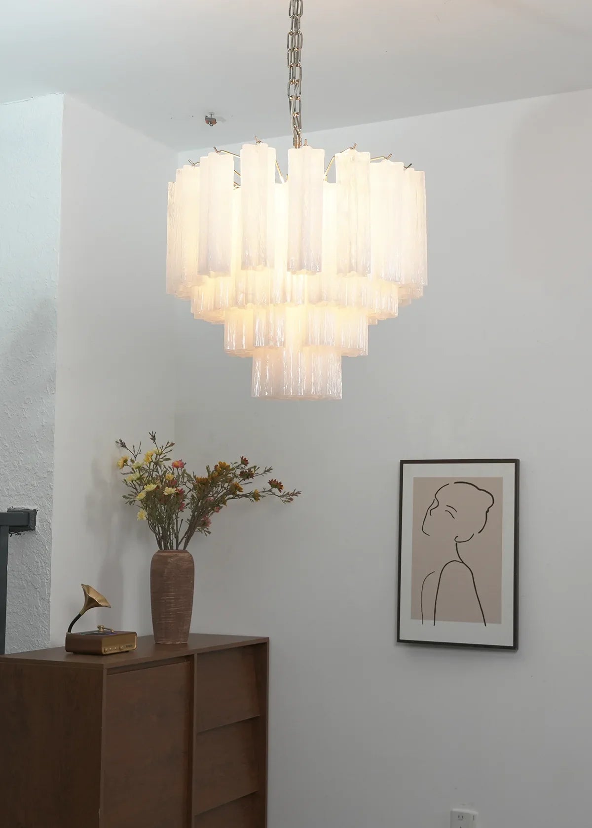 Star Shaped Tube White Clouds Glass Chandelier detail view