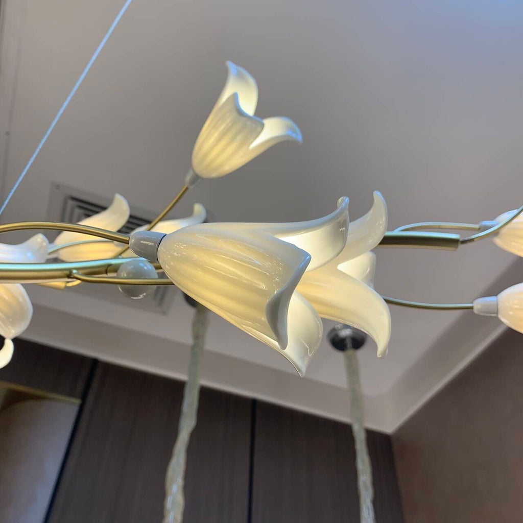 Modern Brass Branch Ceramics Flower Chandelier for Stylish Living Room Hotel and Restaurant by Bling Lighting Studio