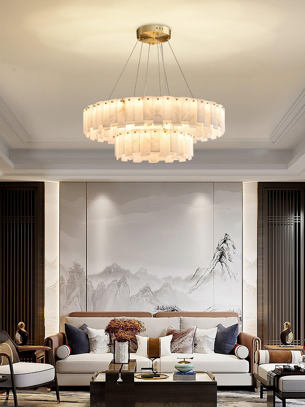 Halos Alabaster Round/Square Chandelier by Bling Lighting Studio