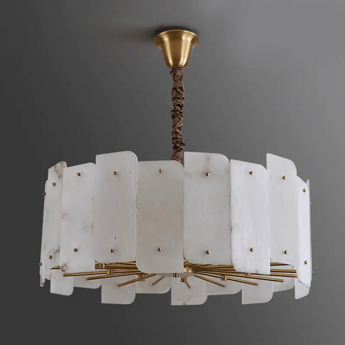 Alabaster Brass Dining Room Round Chandelier by Bling Lighting Studio