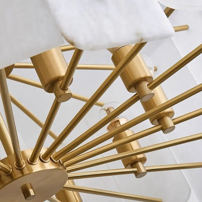 Alabaster Brass Dining Room Round Chandelier by Bling Lighting Studio