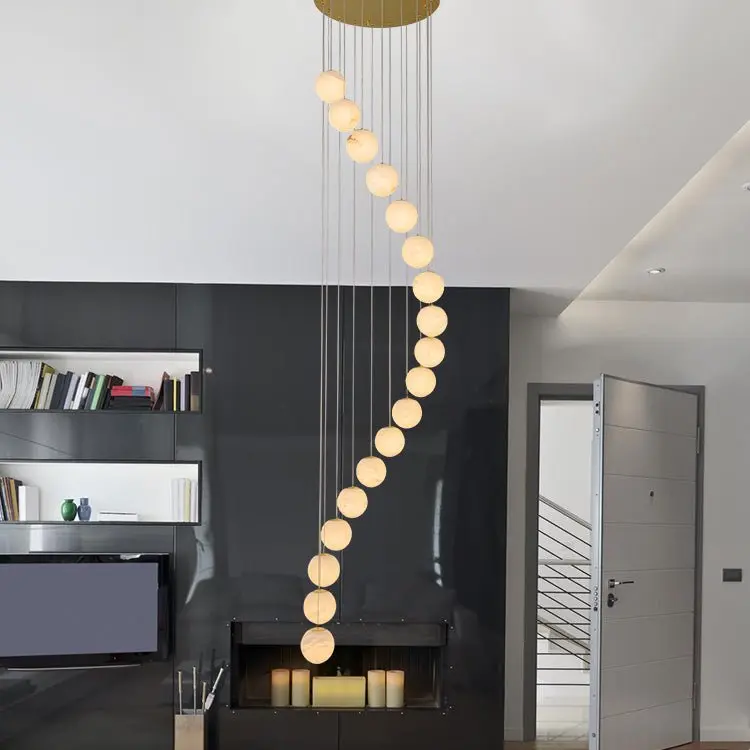 Alabaster Brass Modern Globe Spiral Chandelier by Bling Lighting Studio