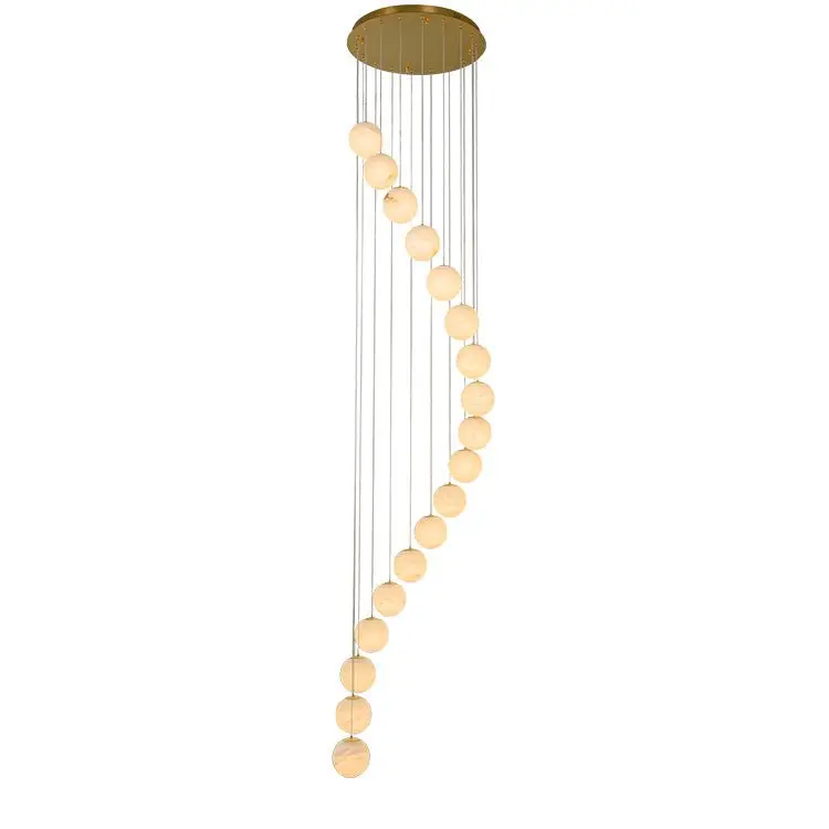 Alabaster Brass Modern Globe Spiral Chandelier by Bling Lighting Studio
