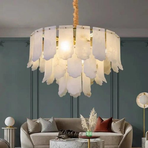 Alabaster Flake Brass Multi-Layer Chandelier Lamp by Bling Lighting Studio