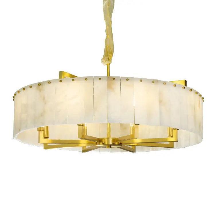 Alabaster Flake Brass Round Chandelier Lighting by Bling Lighting Studio