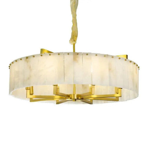 Alabaster Flake Brass Round Chandelier Lighting by Bling Lighting Studio