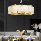 Alabaster Flake Brass Round Chandelier Lighting by Bling Lighting Studio